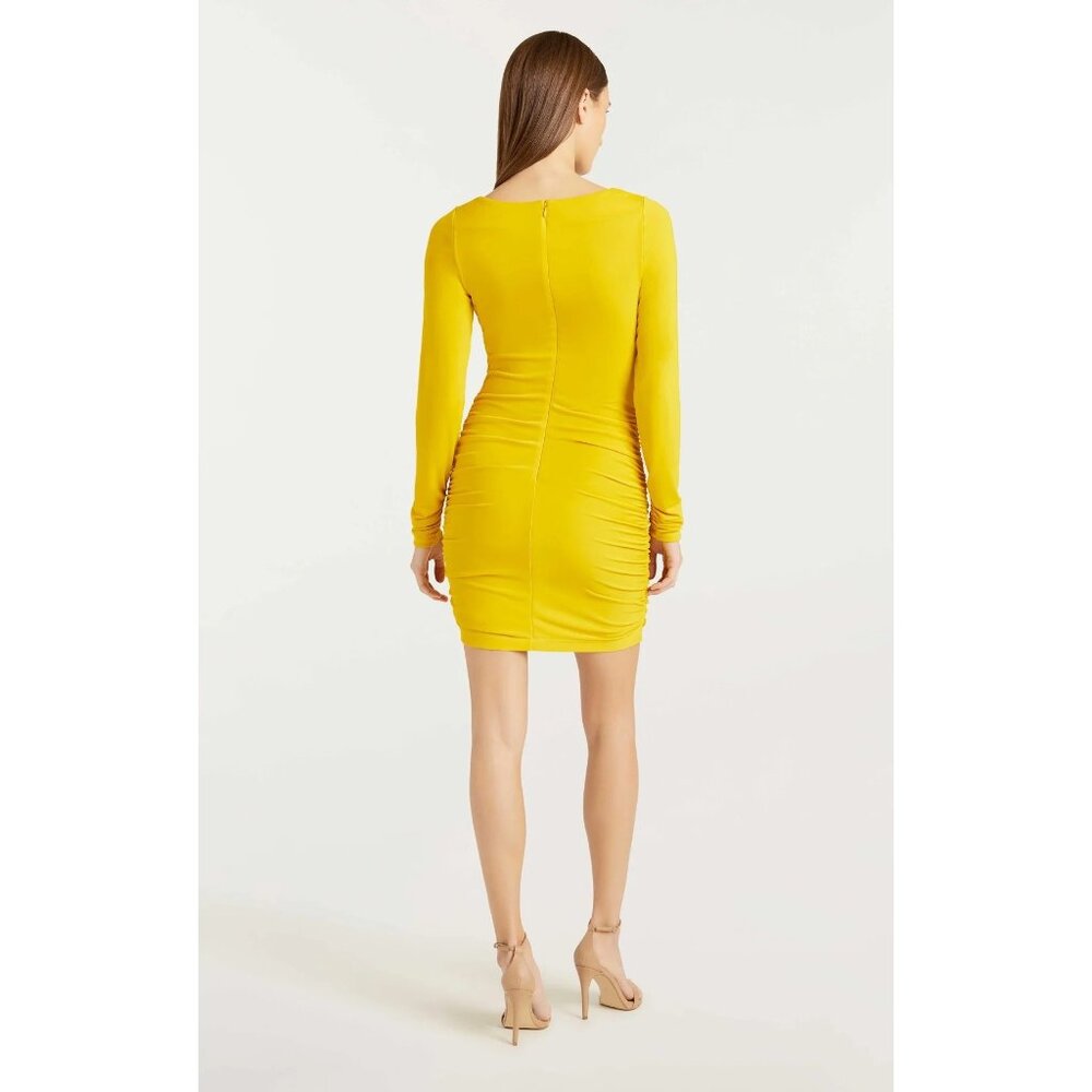 🆕 Cinq à Sept Miah Ruched Jersey Mini Dress Yellow 10 - Picture 2 of 10